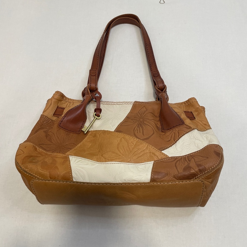 Fossil Patchwork Leather Tote Bag cottagecore flo… - image 1